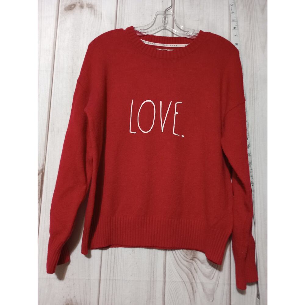 Rae Dunn LOVE Red Graphic Sweater Womens Large Crew Neck Pullover Cozy